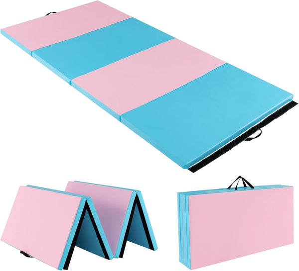 4'X8' Gymnastics Mat, 2" Thick Folding Tumbling Mat with Carrying Handles, Foldable Gym Mat with Hook and Loop Fastener, Cheer Mats for Kids Adults Home Exercise Aerobics Fitness