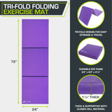 Tri-Fold Folding Gymnastics Mat 6’X2’ for Exercise