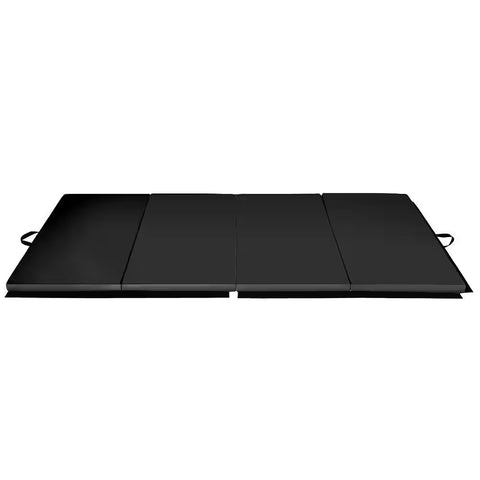 Black 8 Ft. X 4 Ft. X 2 In. Folding Gymnastics Mat Four Panels Gym PU Leather EPE Foam (32 Sq. Ft.)