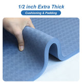 78"X51" Large Exercise Mat 1/2" Thick TPE Foam Yoga HIIT Workout Floor Gym Mat Blue