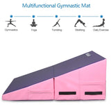 Gymnastics Cheese Wedge Incline Mat, Small Size 32.7"X 23.6"X 13.4" Gym Fitness Tumbling Skill Shape Mat for Kids Girls Skill Training Exercise, Purple+Pink