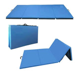 4-Panel Folding Gymnastics Exercise Mat with Handles, 4' X 10' X 2", Blue