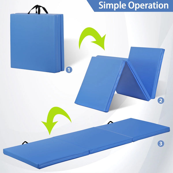 2" Tri-Fold 6' X 2' Blue Exercise Mat