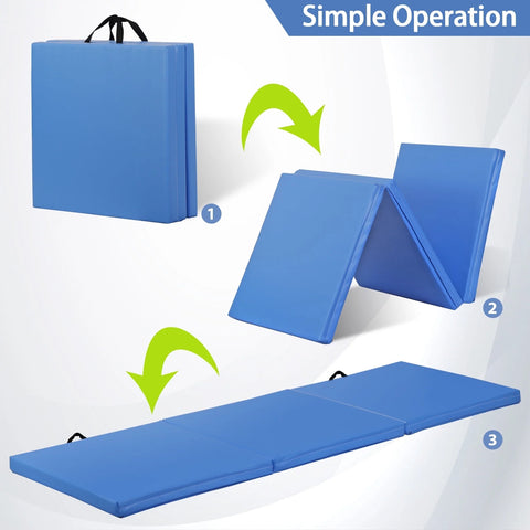 2" Tri-Fold 6' X 2' Blue Exercise Mat